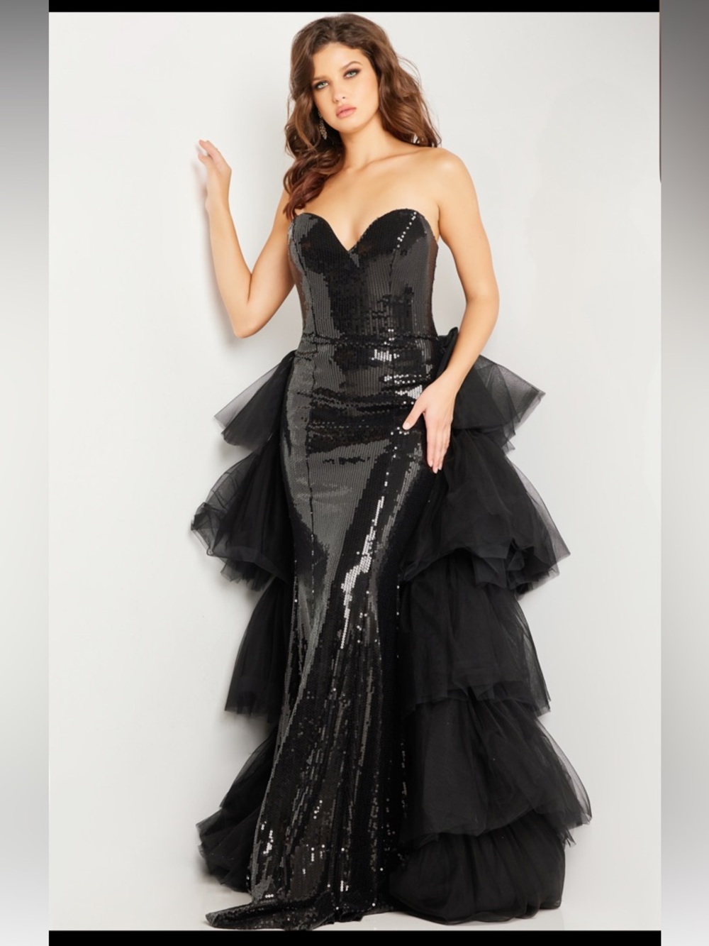 Jovani Black Sequin Strapless Gown 24554 • Sz 6 •NWT $950